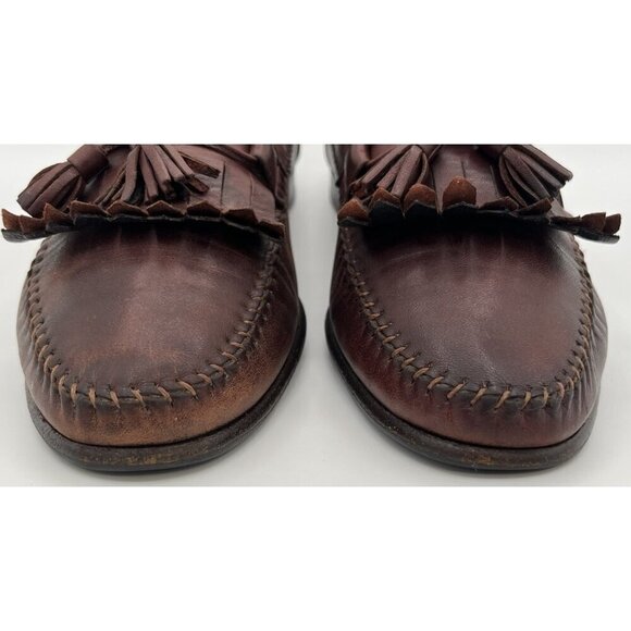 Santoni Italy Handmade Stitched Brown Leather Kiltie Tassell Loafers Men Size 9D - Picture 7 of 11